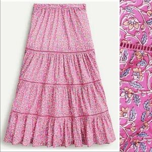 J. Crew Re-Imagined Pink Vines Floral Tiered Midi Skirt